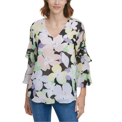 Calvin Klein Womens Floral Pullover Blouse