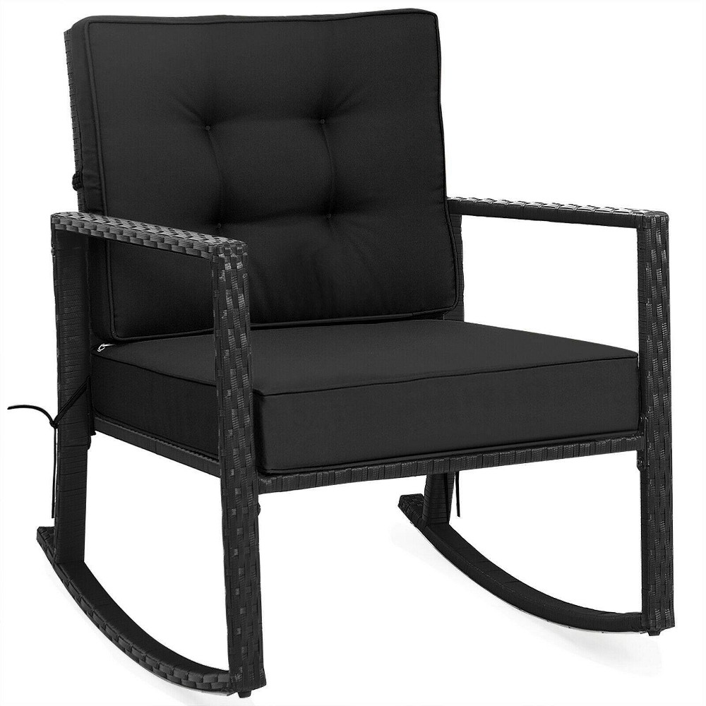 Photos - Garden Furniture Outdoor Rattan Rocking Chair with Cushion - Black - WELLFOR