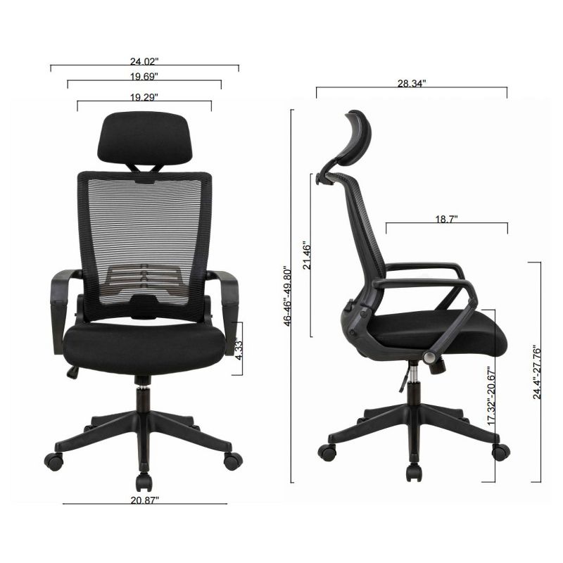 High Back Office Chair with Fixed Arms and Headrest, Black, Home Office Chair with Lumbar Support, Easy Assemble Chair-The Pop Home, 3 of 11