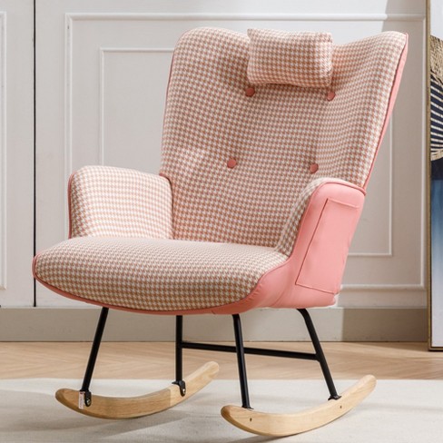 35.5 Nursery Rocking Chair Cotton Linen Upholstered Glider Chair With High Backrest Armchair Pink Target