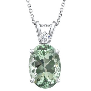 Pompeii3 Oval Green Amethyst Diamond Pendant Women's Necklace 18" White Gold - Size Medium - 1 of 4