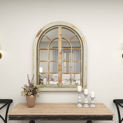 Gray and Brown Weathered Nautical Windowpane Wall Mirror