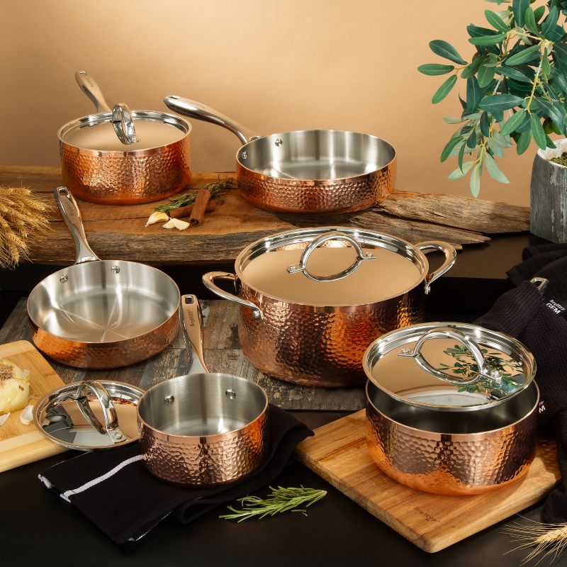 BergHOFF Vintage Tri-Ply Copper Stainless Steel Cookware Set With Stainless Steel Lids, Gold, 2 of 10