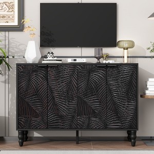 Sapphtopaz Modern TV Stand for TVs Up to 55"Media Entertainment Center with Carved Door TV Console with Adjustable Shelf for Living Room - 1 of 4