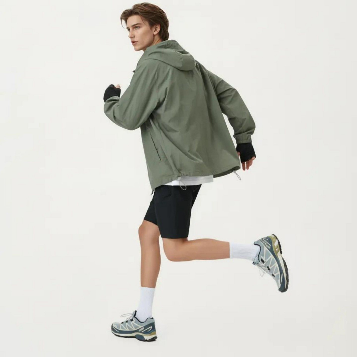 Мужская куртка Alilang Lightweight Windbreaker Jacket with Hood Full Zip Closure Drawstring Detail and Zipper Chest Pocket Design - Large, Olive Green, цвет: Оливковый — фото 4