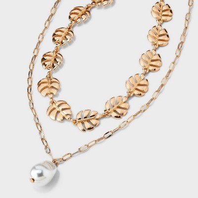 Monstera Pearl Multi-Strand Necklace - A New Day™ Gold