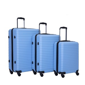 Gulches 3 Piece Luggage Sets ABS Lightweight Suitcase with Two Hooks, Spinner Wheels, TSA Lock, (20/24/28) LIGHT BLUE - 1 of 4