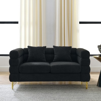 60" Modern Teddy Fabric 2 Seater Sectional Sofa,Deep Seat Loveseat with Pillows for Living Room Bedroom-Baofuwish