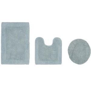 Edge Bath Rug 100% Premium Cotton Ultra-Soft Water Absorbent Tufted Solid Reversible 3 Piece Bathroom Rug Set for Machine Washable Bathmat - 1 of 4