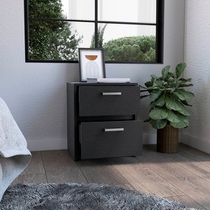 Vynxaria Nightstand 18"H , 2 Drawers with Metal Handles, Black - 1 of 4