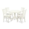 HomeStock Belmont 5 Piece Dining Room Furniture Set Includes a Round Dining Table with Pedestal and 4 Wood Seat Chairs, 42x42 Inch, Linen White - 2 of 4