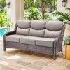 Buenhomino Patio Sofa 3-Seat Wicker Couch with 6" Thick Cushion - Outdoor Furniture Rattan Sofa with High Back for Garden Porch Sunroom - 2 of 4