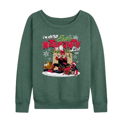 Women's - Marvel - Deadpool Extra Naughty Lightweight French Terry Wide Neck Long Sleeve Shirt