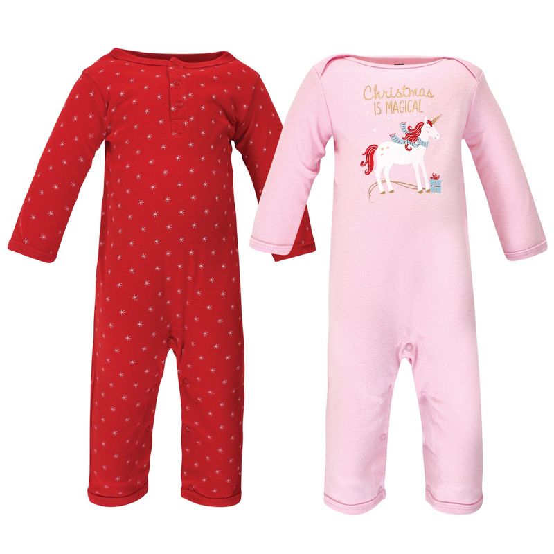 Hudson Baby Infant Girl Cotton Coveralls 2pk, Magical Christmas, 1 of 3