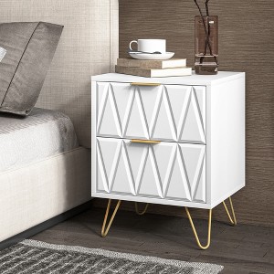 CIPACHO 2 White Modern Bedroom Night Stands with 2 Drawers Wood & Golden Metal Legs Also for Living Room - 1 of 4