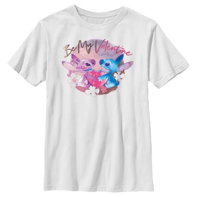Boy's Lilo & Stitch Be My Valentine Watercolor Couple T-shirt - White ...