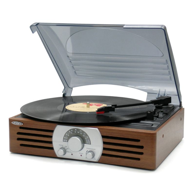 JENSEN JTA-222P 3-Speed Stereo Turntable with Pitch Control and AM/FM Stereo Radio, 1 of 5