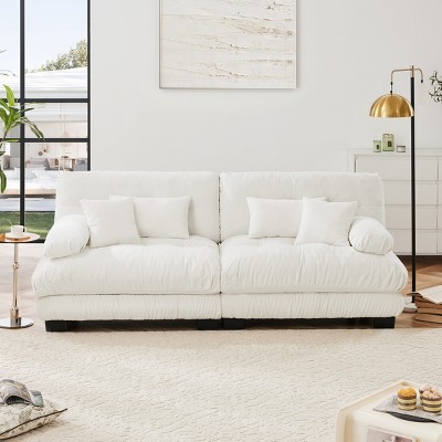 94.4" Loveseat Sofa,Chenille Comfy Cloud Couch with 2 Lumbar Pillows and 2 Throw Pillows,Oversized 2 Seater Sofa for Living Room-Tanpinhause