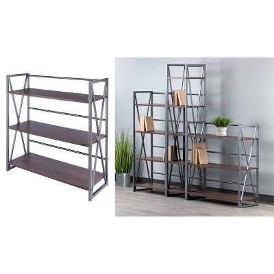 Walnut and Graphite 3-Tier Industrial Wood Shelf