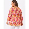 Agnes Orinda Women's Plus Size V Neck Babydoll 3/4 Lantern Sleeve Casual Floral Flowy Blouses - 4 of 4