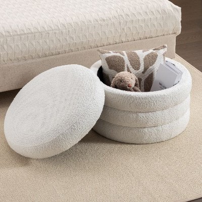 CAVINAS Soft Velvet Ottoman, Round Ottoman, Entryway Padded Footstool, Velvet Ottoman Bench, Footrest Stool for Living Room, Bedroom