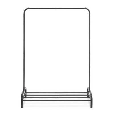 Whitmor Black Steel Garment Rack with Shelf and Anti-Slip Stoppers