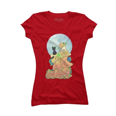 Junior's Design By Humans Cat Pumpkin Pile By AwkwardDragon T-Shirt