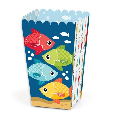 Big Dot of Happiness Let's Go Fishing - Fish Themed Birthday Party or Baby Shower Favor Popcorn Treat Boxes - Set of 12