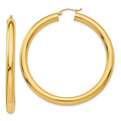 Black Bow Jewelry 5mm, 14k Yellow Gold Classic Round Hoop Earrings, 55mm (2 1/8 Inch)