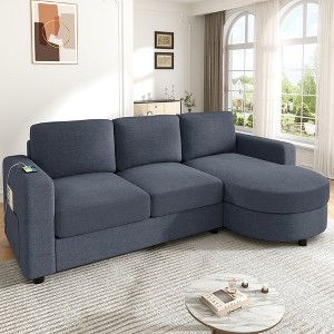 84.6"W L-Shaped Sectional Sofa with Curved Chaise Lounge, Chenille Fabric Couch with 2 USB Ports & Side Storage Pockets - ModernLuxe - 1 of 4