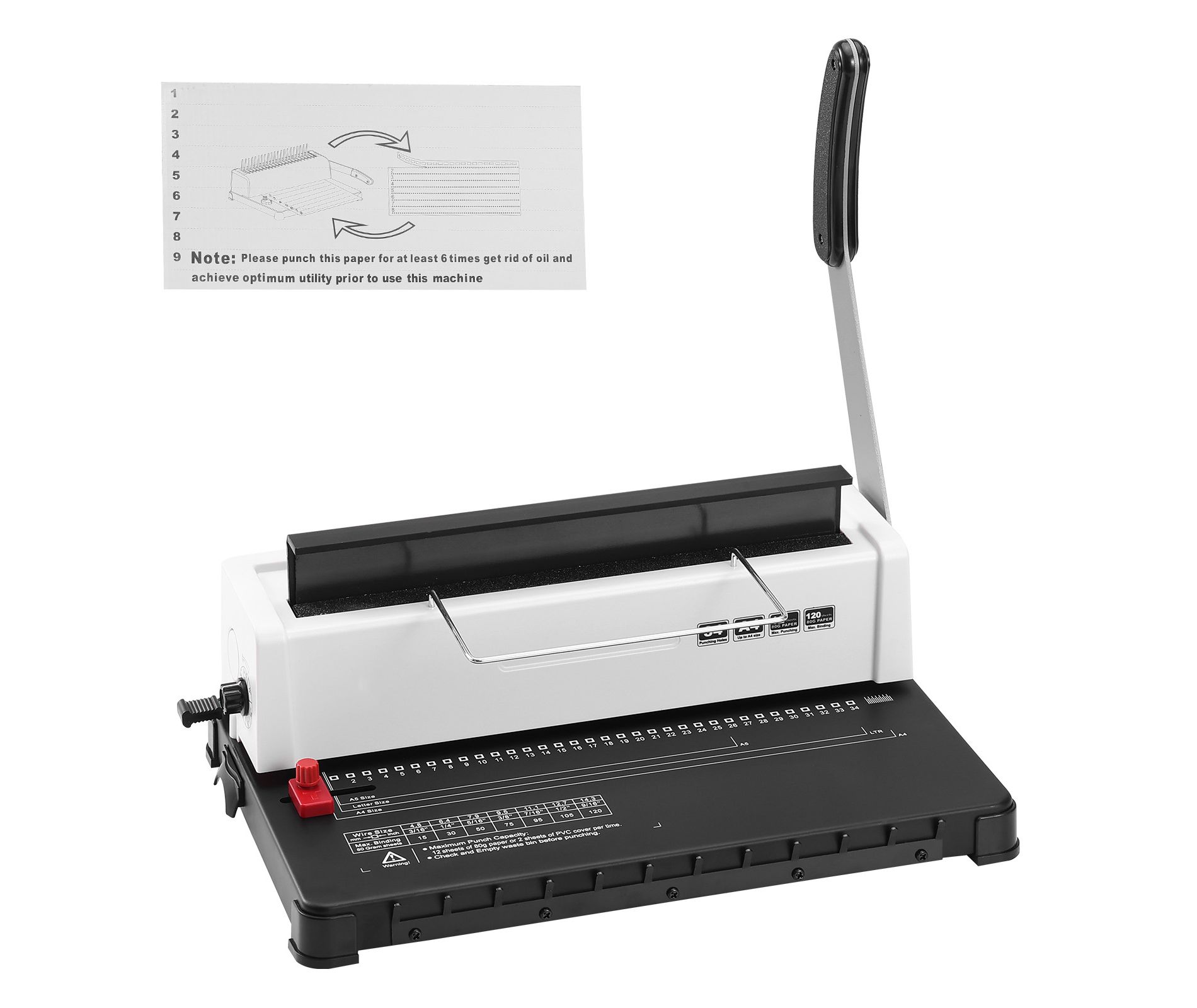VEVOR Coil Spiral Binding Machine, Manual Book Maker 34-Holes Binding 120 Sheets, Adjustable 3/16" - 9/16" Coil Binding Spines, White&Black