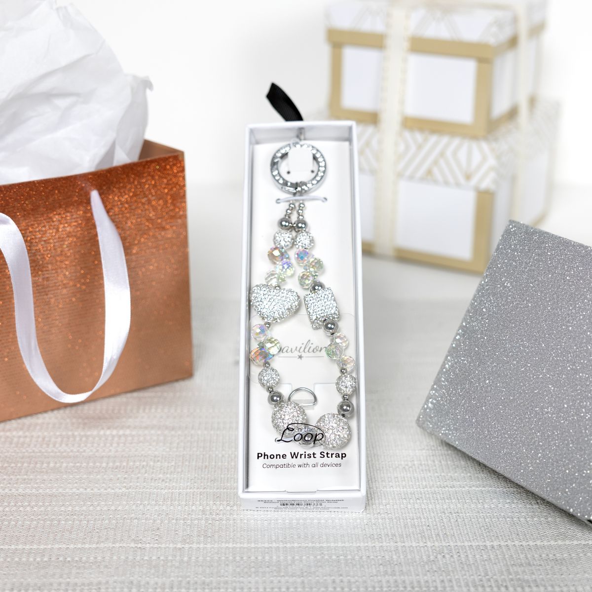 Pavilion Gift Company - White Crystal Wristlet - Beaded Hands-Free Silver Wrist Strap - Cell Phone Accessories - thumbnail 4