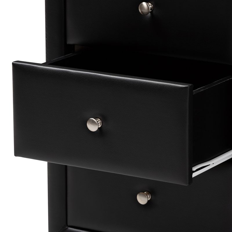 Tessa Faux Leather Upholstered 3 Drawer Nightstand Black - Baxton Studio, 6 of 11
