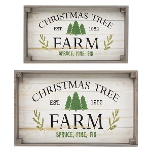 Northlight Set of 2 Gray and White Farm Fresh Christmas Trees Wooden Tray Hanging Signs 21" - 1 of 4