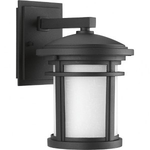 Progress Lighting Wish 1-Light Outdoor Wall Lantern in Black Porcelain with Etched Umber Linen Glass Shade - 1 of 2