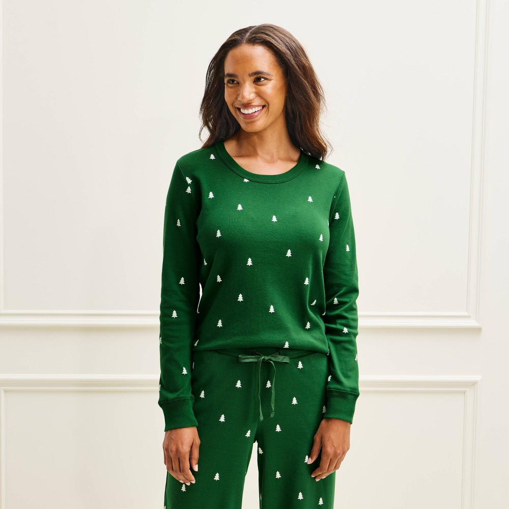 Women's Holiday Tree Printed Matching Family Cotton Pajama Top - Wondershop™ Green XL