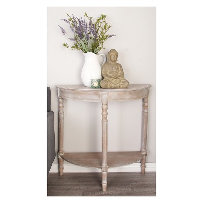 Charming Light Brown Demilune Console Table with Storage Shelf