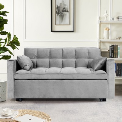 Okak Modern Comfy Velvet Convertible Sleeper Sofa Bed with Adjustable Backrest & Side Pocket,Upholstered Loveseat Sofa Couch for Living Room