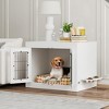 PawHut Dog Crate Furniture with 360° Rotatable Removable Dog Bowls, Two Doors, Non-slip Foot Pads, Dog Kennel Furniture for Medium Dogs, White - 3 of 4