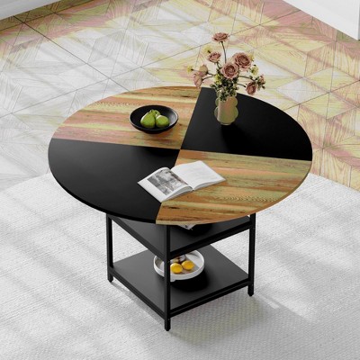 HDZNVF 47.3 inch diameter modern splicing circular dining table Black and Rustic Brown
