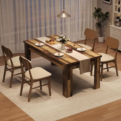 Rustic Brown Rectangular Wooden Dining Table for 6