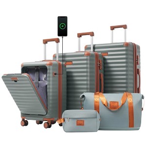 HDZNVF Luggage Sets 5 Piece with Front Opening, Hardside Expandable Carry on Suitcase with Spinner Wheels TSA Lock - 1 of 4