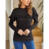 Womens Turtleneck Shoulder Knited Long Ruffle Sleeve Slim Fit Blouses Casual Sweatshirts - 2 of 4