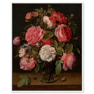 Art Remedy Jacob van Hulsdonck - Roses in a Glass Vase Vintage Classic Roses Wall Art Framed - 1 of 4