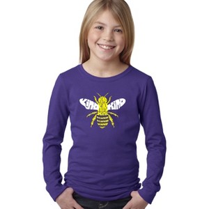LA Pop Art Girl's Word Art Long Sleeve - Bee Kind - 1 of 4