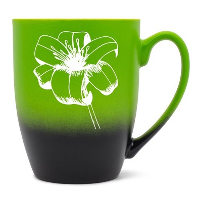 Elanze Designs Botanical Floral Nature Coffee Cup Mug 12 Ounce Ceramic With Ombre Gradient Elegant Minimalist Daylily Flower Silhouette Green and