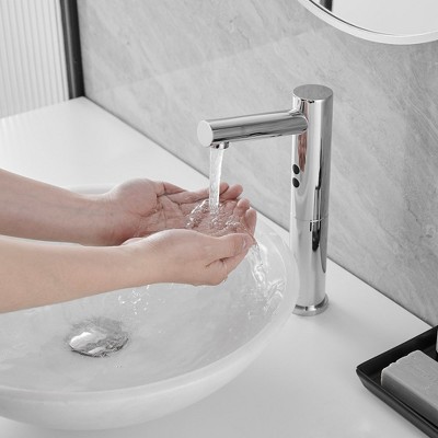 Polished Chrome Touchless Vessel Sink Faucet with Drain Assembly