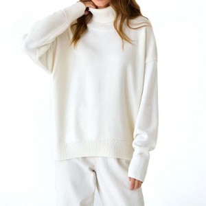 Coolmee Women's Turtleneck Sweater Chunky Long Sleeve Knitted Pullover High Low Hem Basic Jumper Top - 1 of 4