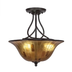Toltec Lighting Capri 3 - Light Flush Mount in  Dark Granite with 16" Penshell Resin Shade - 1 of 1