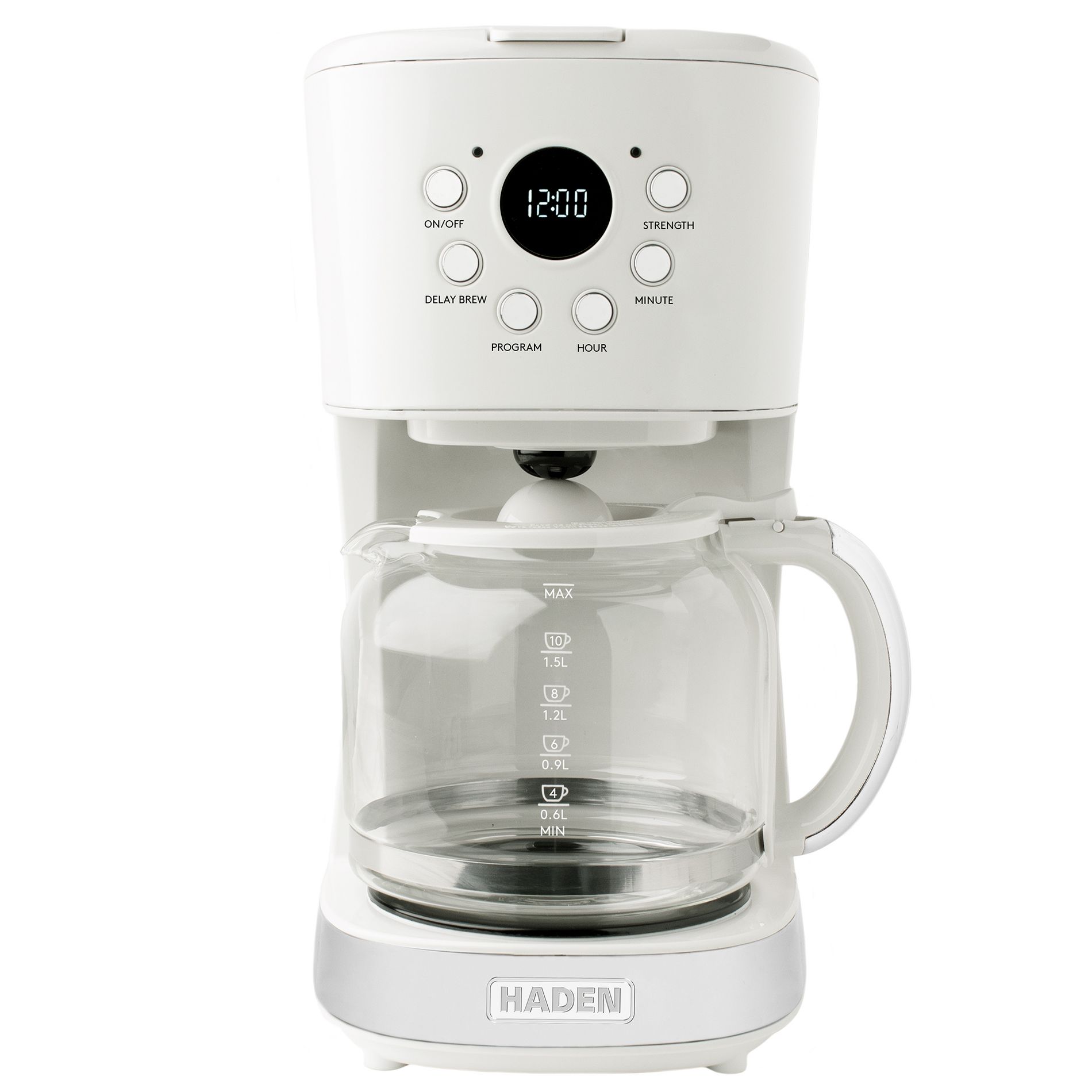 Haden Coffee Machine, 12 Cup Programmable Drip Coffee Maker with Auto Shut-Off Function and Reusable Washable Water Filter, Putty & Chrome